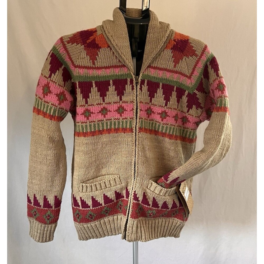 NWT Lost Horizons Handcrafted Pure Wool Southwestern Full-Zip Cardigan Jacket Sm